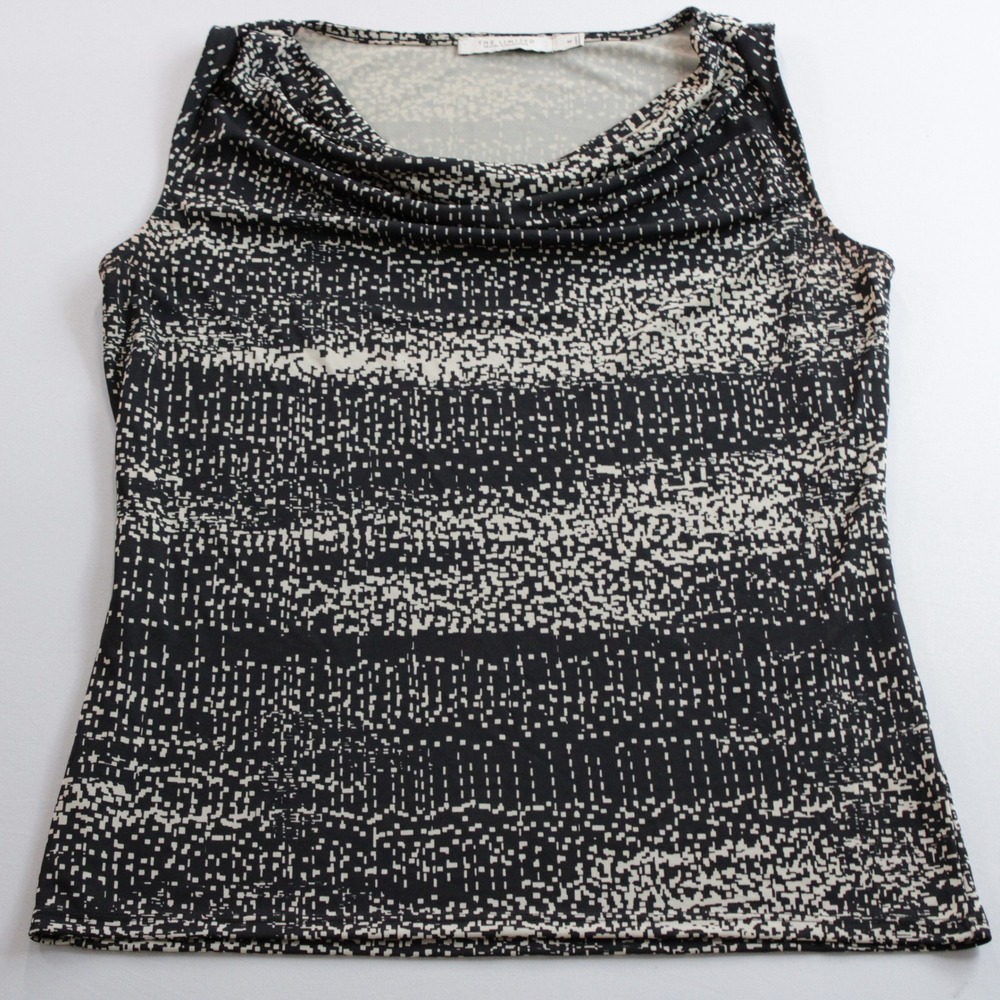 The Limited Travel Collection Cowl Neck Sleeveless Top Black Cream Geometric M